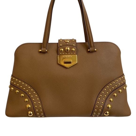 Prada Saffiano Cuir Studded Promenade Shoulder Bag – Authentic COA, Card & Strap - Picture 13 of 16